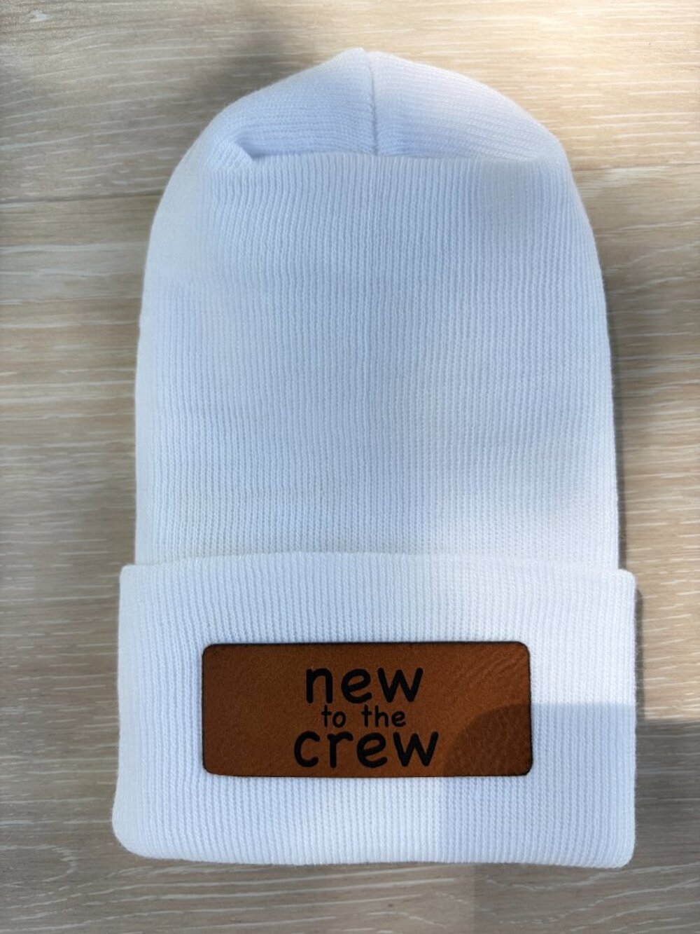 New To The Crew Newborn Beanie 0-3M White Baby Hat Hospital Take Home Gift